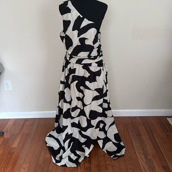 Abercrombie & Fitch Abstract One Shoulder Cut Out Maxi Dress Black White Size L - Picture 12 of 13
